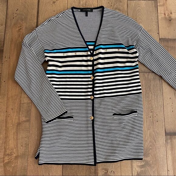 Escada striped Cardigan Longline Star Studded 36 - Picture 5 of 6